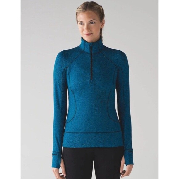 Lululemon Sweatshirt Womens 6 Blue Black Marled Rush Hour 1/4 Zip Pullover Top - Picture 1 of 8